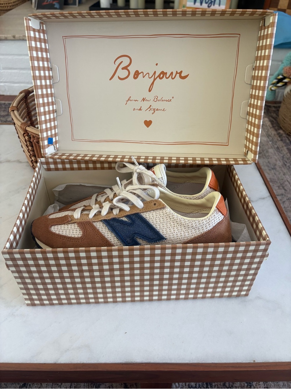 New Balance Brown, Cream & Blue Retro Runner Sneakers - Picture 4 of 6